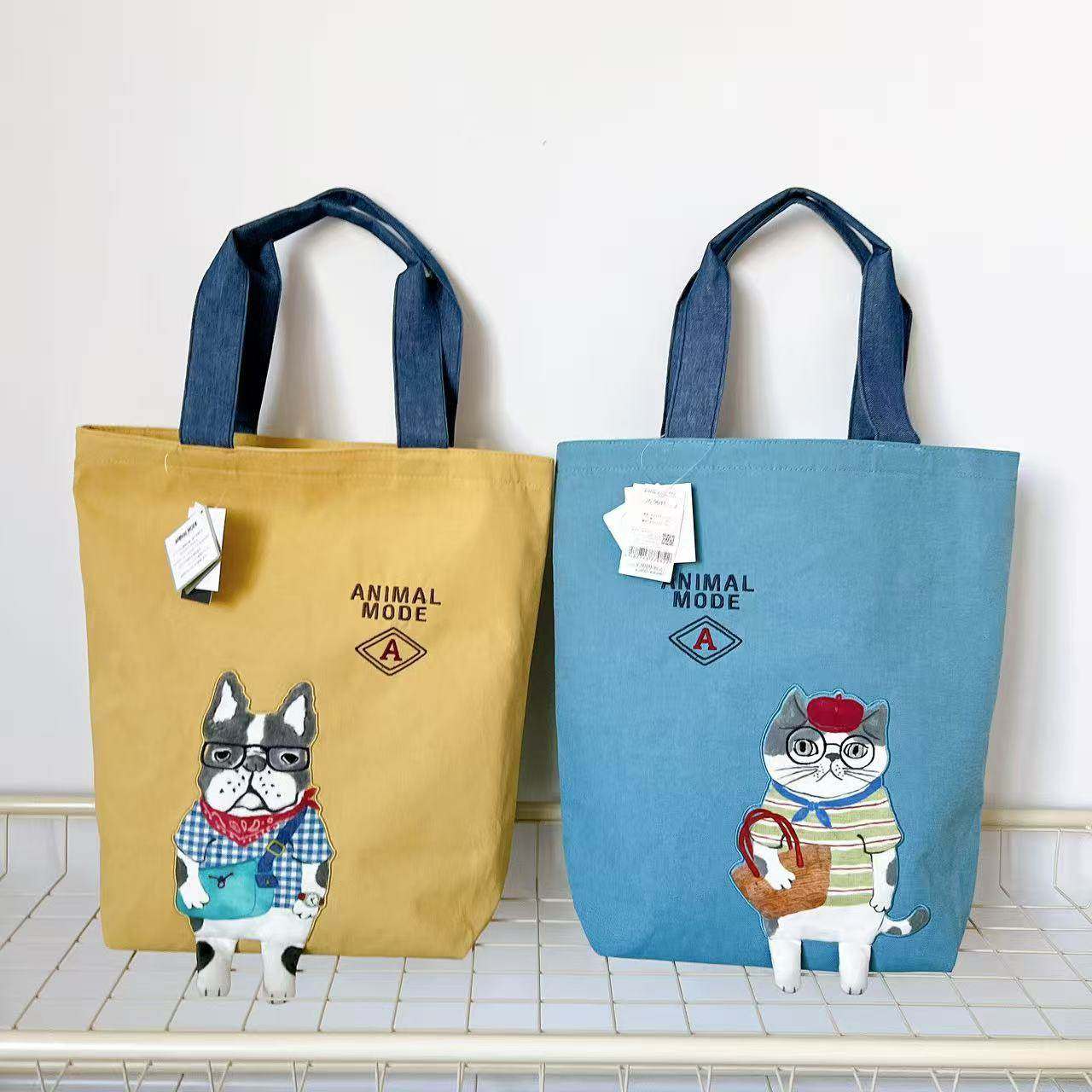 日本Kusuguru刺绣猫咪法斗单肩包手提包手拎包补习包通勤502,箱包皮具/热销女包/男包,时尚帆布包,淘宝优惠券,粉丝福利购,淘宝优惠卷