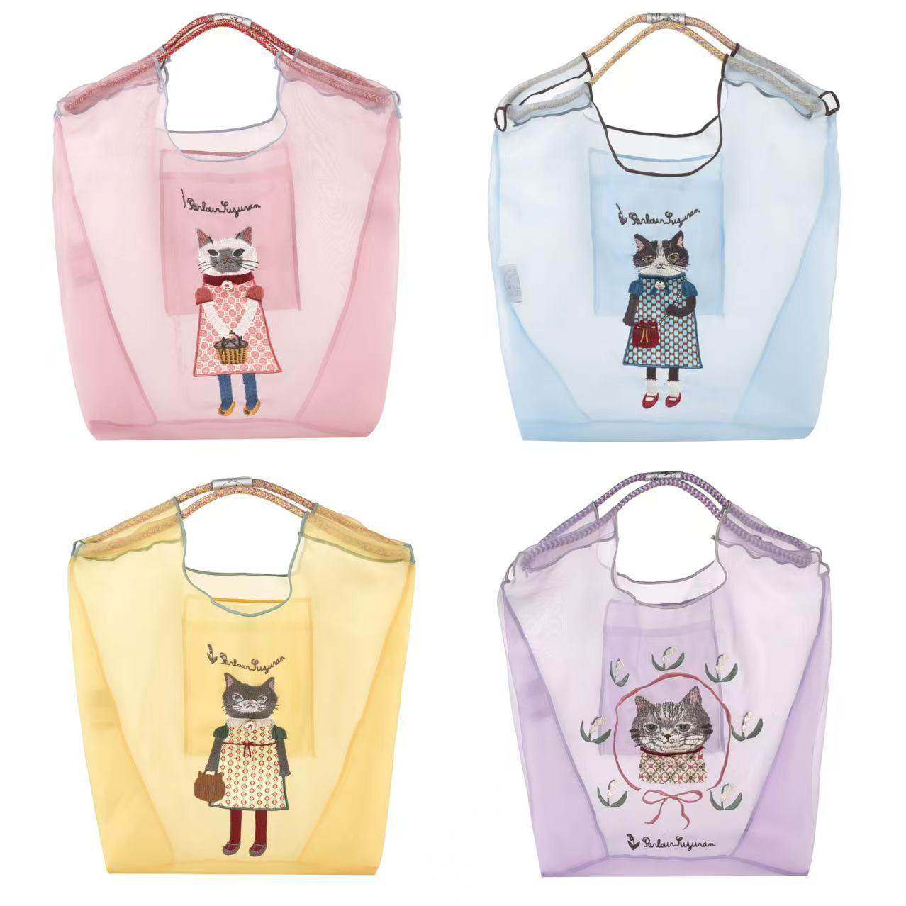 日本糖果色手提包购物袋网包手拎包卡通可爱刺绣单肩304