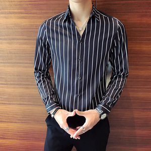 2026春夏店主风 V领竖条纹经典休闲男士长袖衬衫C016C/P55控75图片