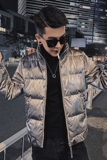 2022亮面英文潮牌网红痞帅加厚立领休闲羽绒服袄子WY43/P135控175，男装羽绒服，电商A243