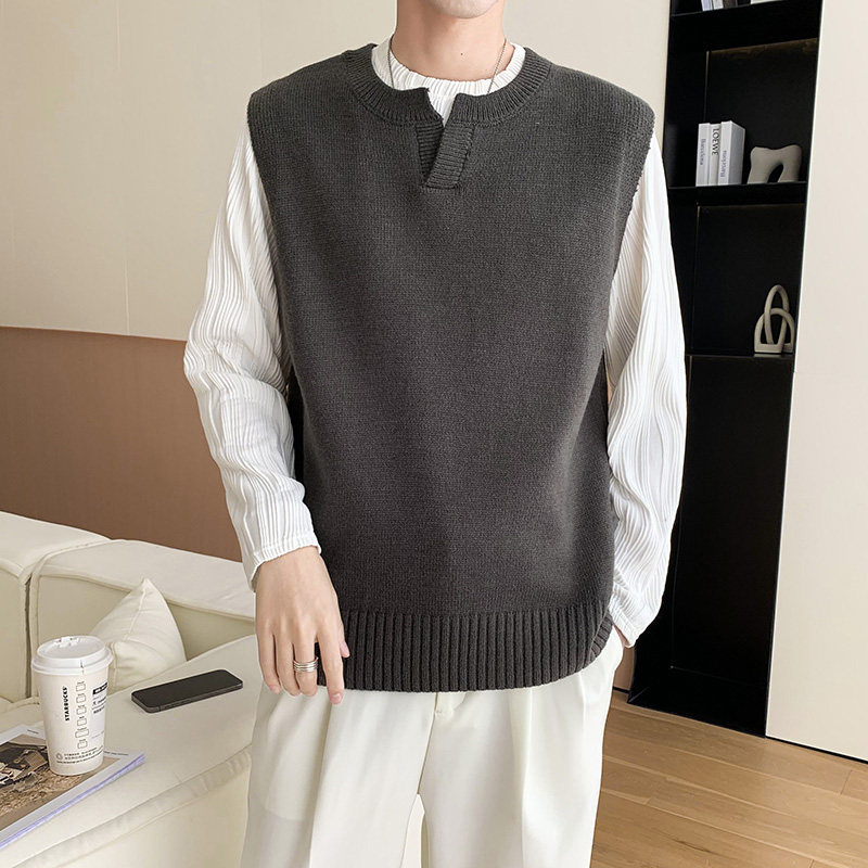 轻熟风V领无袖坎肩针织马甲毛衣背心套头线衣M20/P40降控68，男装背心/马甲，电商A243