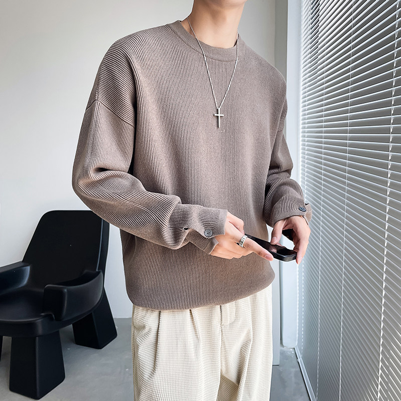 2026秋款轻熟风ins阔版落肩宽松毛衣百搭纯色线衣M25/P70降！，男装针织衫/毛衣，电商A243