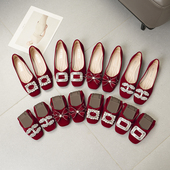 单鞋 女41到43平底红色喜庆婚鞋 软底一脚蹬豆豆鞋 大码 浅口水钻瓢鞋