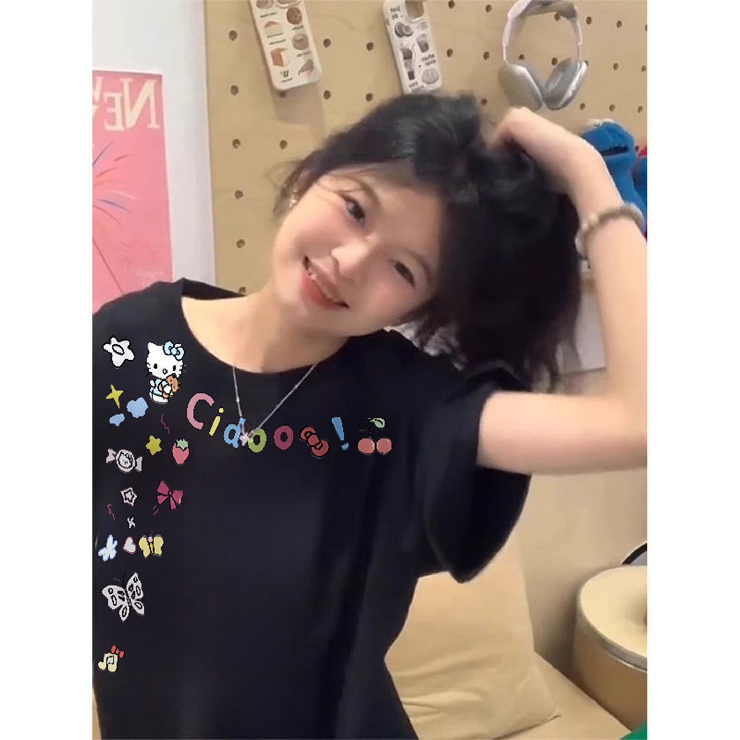 纯棉美式高街潮牌绘画短袖t恤女2026新款爆款正肩宽松半袖上衣夏