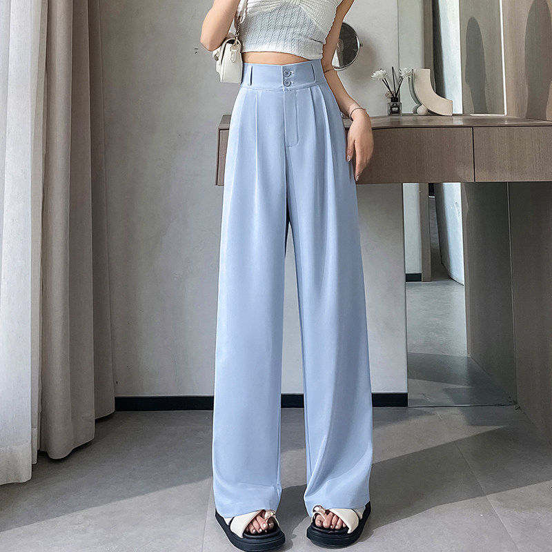 灰色西装裤女夏季薄款高腰显瘦高级感垂感西裤冰丝窄版直筒阔腿裤