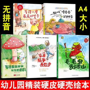 A4纸张大小 精装硬壳绘本图书幼儿园 儿童绘本3–6岁硬壳 等待一片美的叶子 牵着蜗牛去散步 一颗叫慢吞吞的种子 毛毛虫去爬山