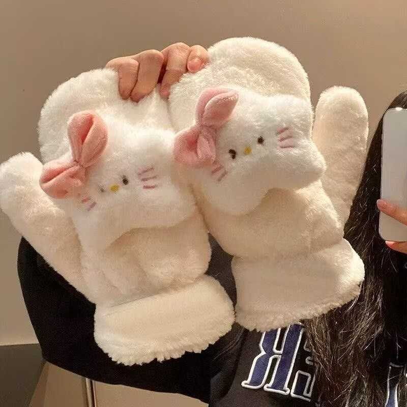 可爱小猫咪毛绒手套冬季女款