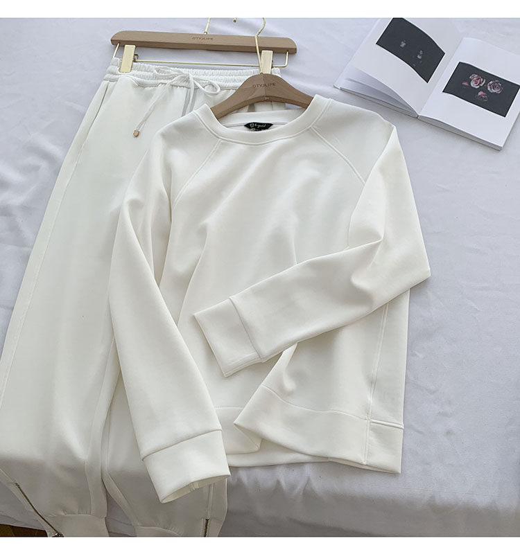 西班牙dan~春新宽松纯色休闲套头卫衣外套+慢跑休闲卫衣裤 2件套