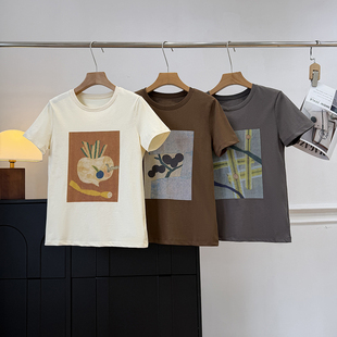 小禾26年春季新品~艺术家印花系列纯棉宽松圆领短袖T恤正肩上衣女