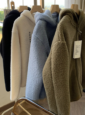 日单~试衣间好货！冬装新款宽松保暖羊羔毛连帽摇粒绒夹克外套女