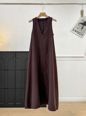 北欧风！木巨1300+莱赛尔+亚麻混纺休闲V领无袖A字连衣裙女长裙夏