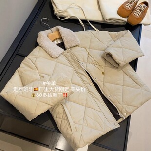 走戏班牙~缘货！399+羊羔毛翻领复古菱格绗棉拉链夹克棉衣外套女