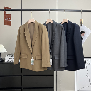外套女 客供铜氨醋酸戗驳领立裁微阔一粒扣西装 高端 M系木巨3000