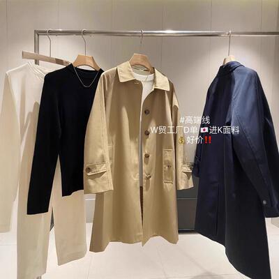 气质翻领挺括有型中长款风衣外套