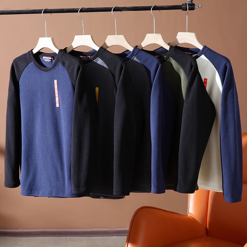 加厚保暖！蓄热恒温双面摇粒绒插肩袖撞色男女同款秋冬打底卫衣