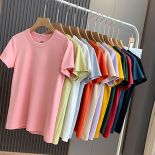 日单~试衣间 2023夏季新品基础款纯色全棉白底简约圆领短袖T恤女