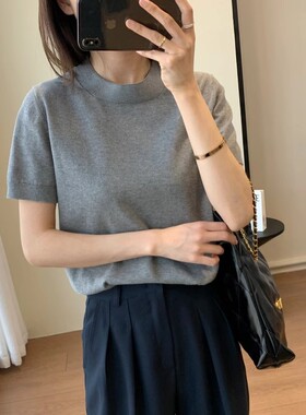 极简风~木巨20000+春夏新纯色简约百搭修身显瘦针织短袖T恤女上衣