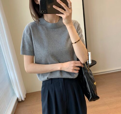 百搭修身针织短袖T恤女上衣