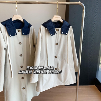 宝藏双面穿连帽中长款风衣外套女