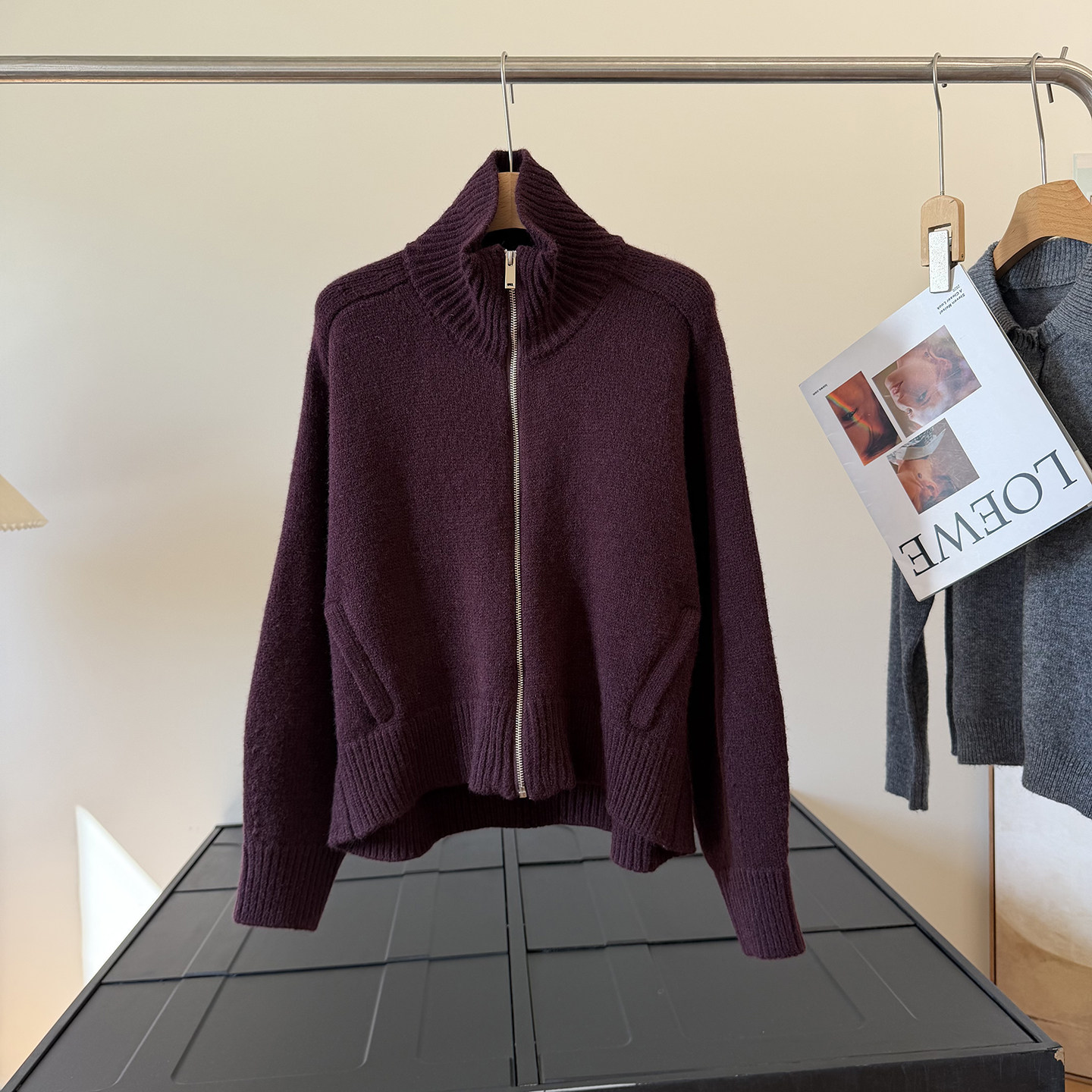 烟囱领拉链针织开衫毛衣外套女冬