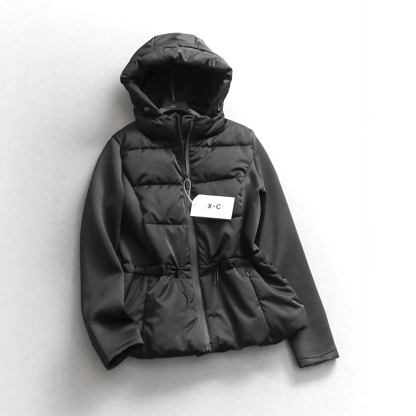 收腰显瘦拼接连帽棉衣棉服外套