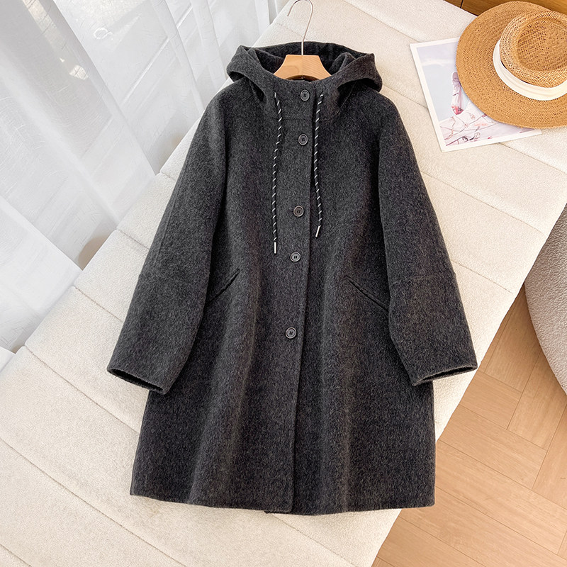高级感！轻奢廓形抽绳连帽单排扣双面呢中长款羊毛大衣风衣外套女,女装/女士精品,毛呢外套,淘宝优惠券,粉丝福利购,淘宝优惠卷