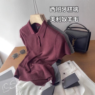 POLO领显瘦羊毛混纺短袖针织衫女