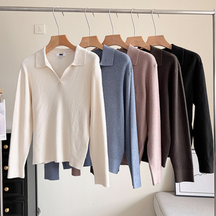 日单~试衣间2024秋季新款女装简约可机洗罗纹半开领针织衫毛衣