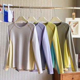 户外山系！苏哈撞色明线吸湿透气速干圆领徒步运动长袖打底T恤女