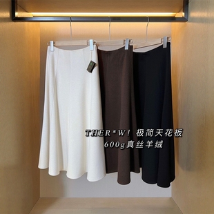 轻奢高级感！八片裙真丝羊绒醋酸松紧高腰毛呢半身裙显瘦伞裙女冬