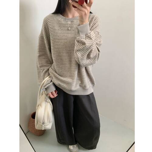 仿兔毛绒条纹套头卫衣女上衣