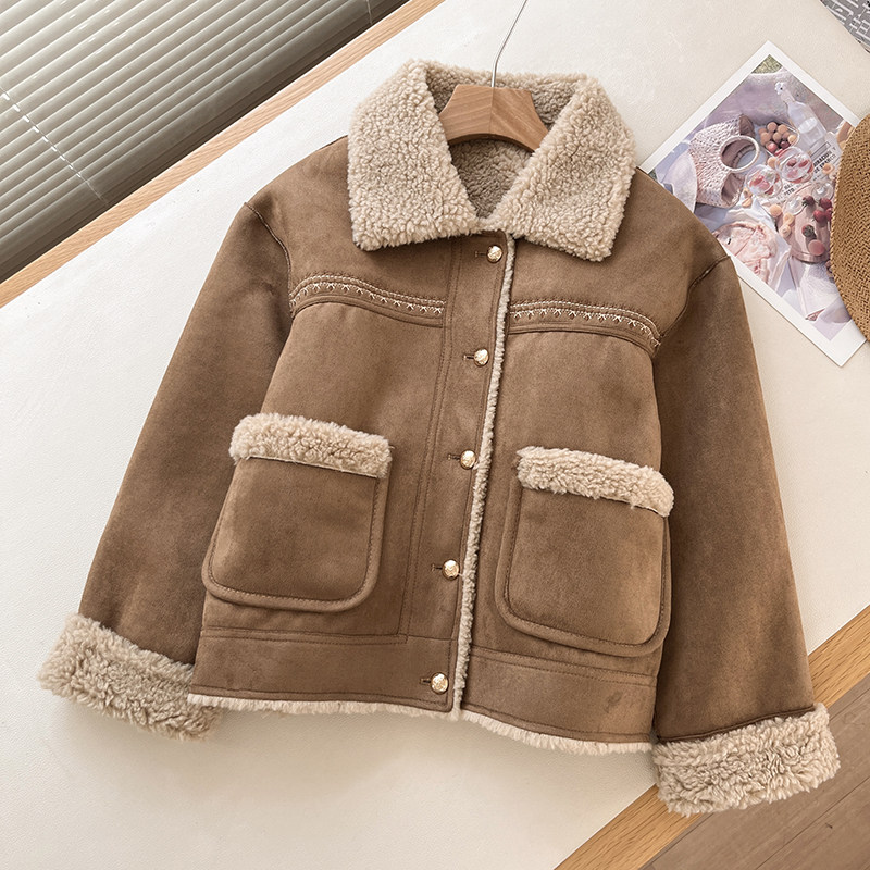 皮毛一体加厚羊羔毛防风保暖外套