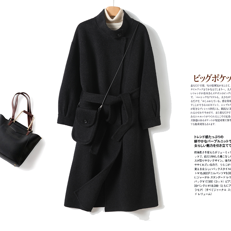 廓形双面呢中长款羊毛大衣