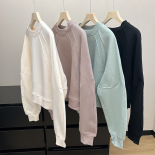 运动卫衣女圆领套头小个子上衣春 加绒加厚短款 LU家同款 高端新款