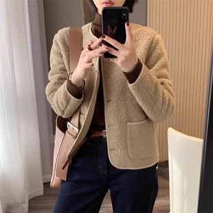 保暖抓绒外套女 仿羊羔绒摇粒绒圆领开衫 日单 试衣间秋冬新款