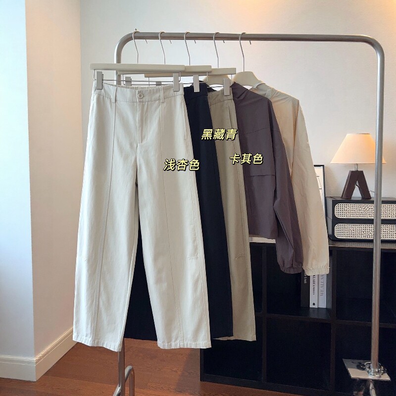 高级感！莱赛尔天丝休闲工装裤女春夏宽松百搭窄版直筒九分烟管裤