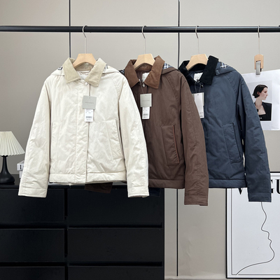 保暖可拆卸连帽灯芯绒翻领棉服