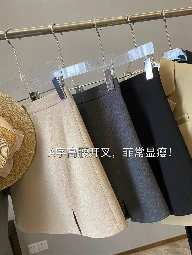 气质高腰开叉A字西装半身裙短裙