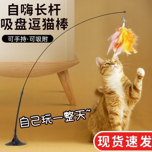 吸盘吸地式逗猫棒杆猫咪玩具自嗨底座钢丝新款耐用羽毛替换头用品
