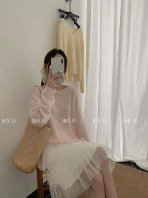 2026新款 7643#超柔和纸 多色条纹圆领针织衫 宽松显瘦长袖上衣