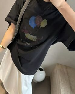 2026夏季腊肠狗印花T恤女 炭灰色童趣宽松短袖 韩系百搭上衣