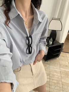 YOYO2026春装新款韩版宽松休闲袖刺绣衬衫女修身商务方领衬衣