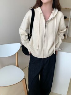 女百搭休闲宽松毛衣女 韩系连帽净色拉链羊毛针织开衫 YOYO 新款