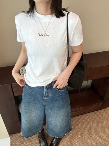2026早秋简约字母刺绣半高领短袖T恤女 软糯弹力修身显瘦打底上衣