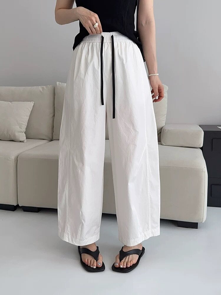 2026春彩色水洗棉阔腿裤女高腰垂感宽松显瘦休闲气球裤九分哈伦裤