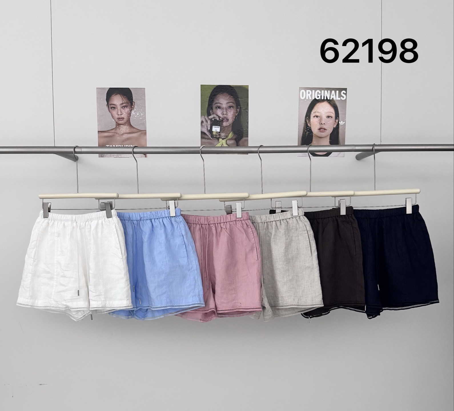 韩代同款Jennie风亚麻短裤多色可选透气松紧腰防走光基础款阔腿裤