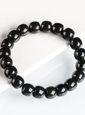 保真天然和田玉墨玉桶珠玉石手串珠子手链时尚简约男女款手串手饰