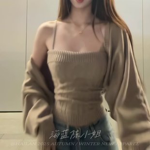 绞花吊带背心开衫 灯笼袖 针织两件套 Shop摩卡慕斯 Fart