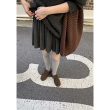 Hellooo Eat 灰色针织百褶裙韩版2024秋冬新款软糯高腰显瘦半身裙