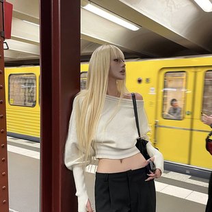 套头针织衫 sol‘CloudKnit’软糯一字肩毛衣宽松慵懒短款 Rase